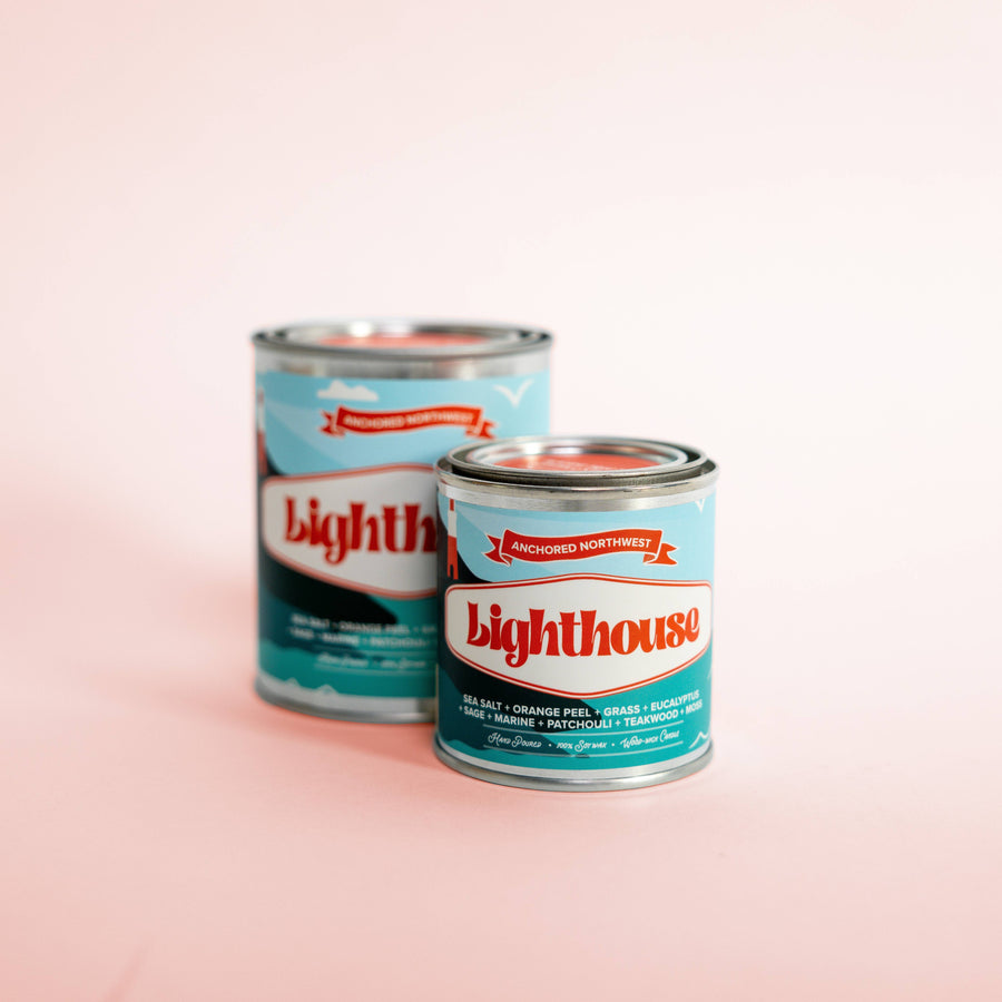 Anchored Northwest Candle Half Pint Lighthouse Wood Wick Paint Can Candle