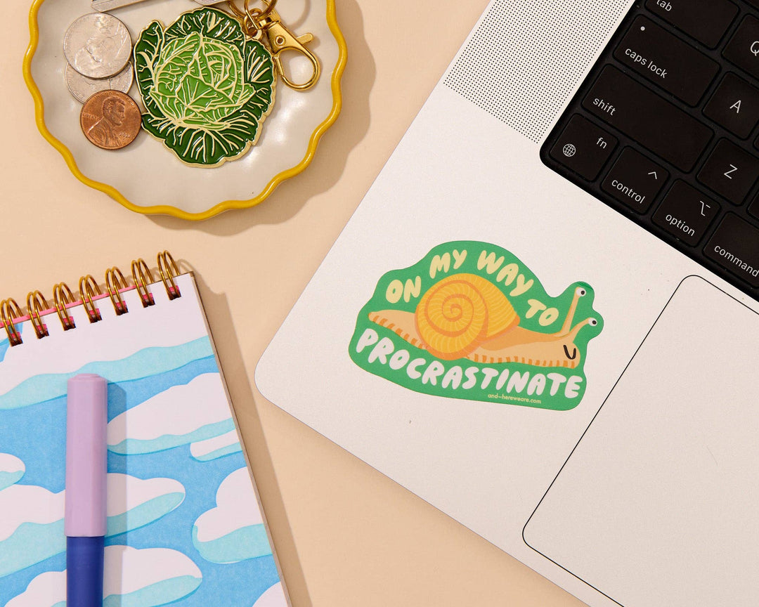 And Here We Are Cards On My Way to Procrastinate Vinyl Sticker