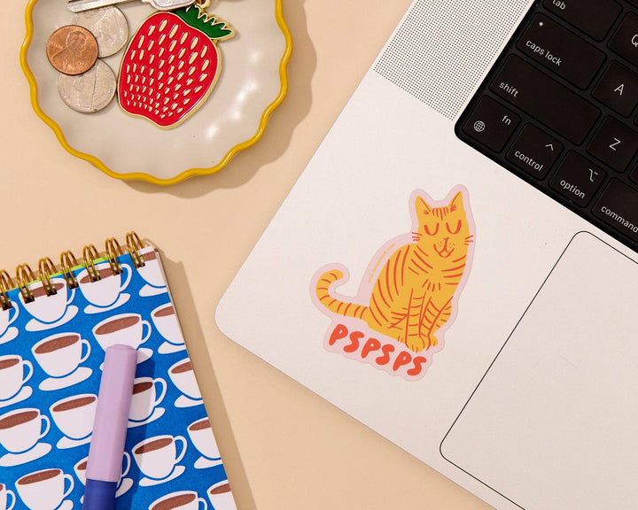 And Here We Are Cards Striped Cat Pspsps Vinyl Sticker