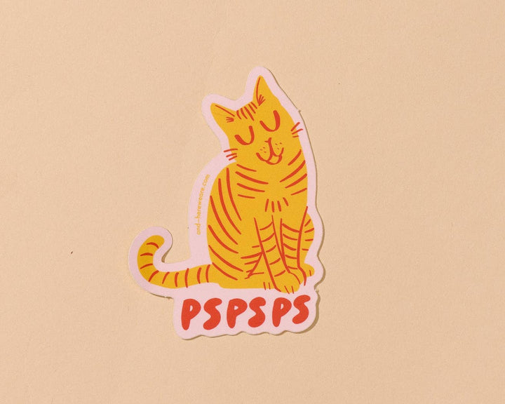 And Here We Are Cards Striped Cat Pspsps Vinyl Sticker