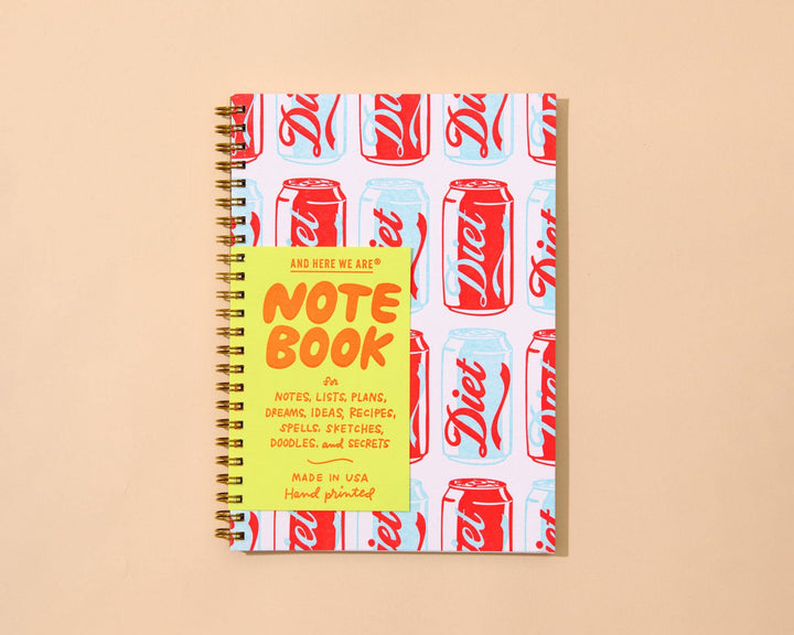 And Here We Are paper Letterpress A5 Lined Spiral Notebook—Diet Soda