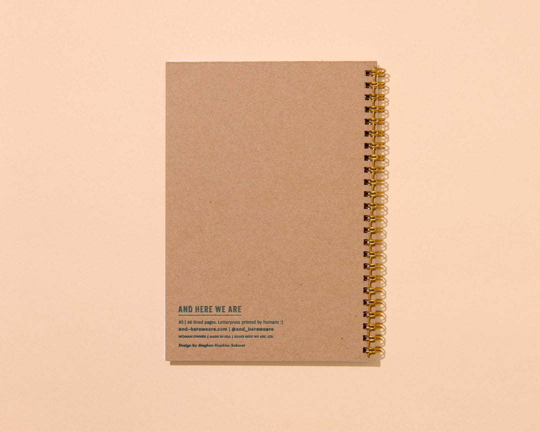 And Here We Are paper Letterpress A5 Lined Spiral Notebook—Loon Birds Pattern
