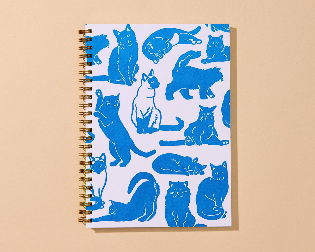 And Here We Are paper Letterpress A5 Lined Spiral Notebook—Toile Cats Pattern