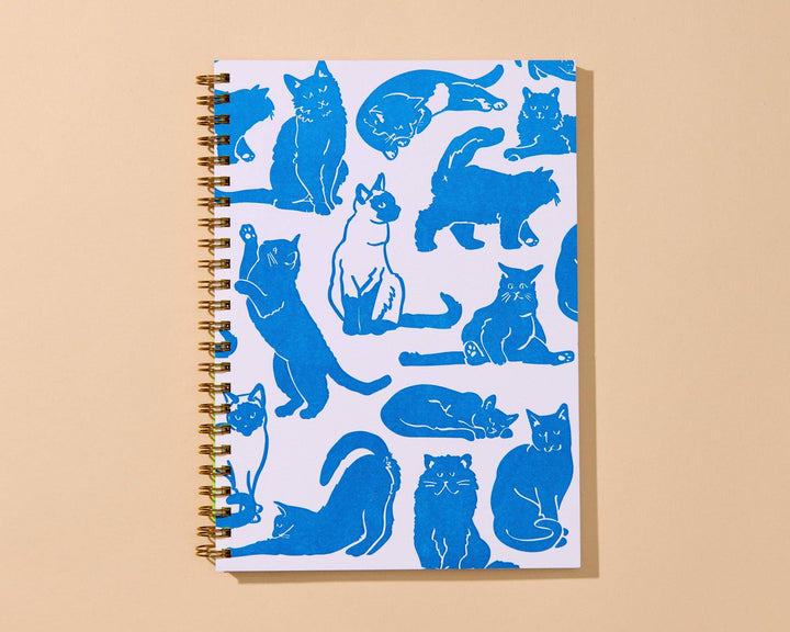 And Here We Are paper Letterpress A5 Lined Spiral Notebook—Toile Cats Pattern