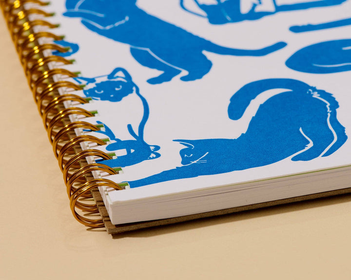 And Here We Are paper Letterpress A5 Lined Spiral Notebook—Toile Cats Pattern