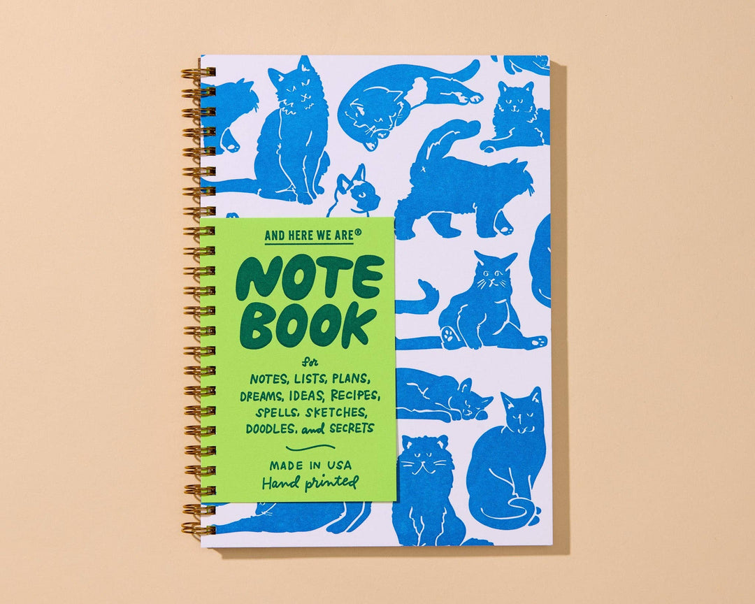 And Here We Are paper Letterpress A5 Lined Spiral Notebook—Toile Cats Pattern