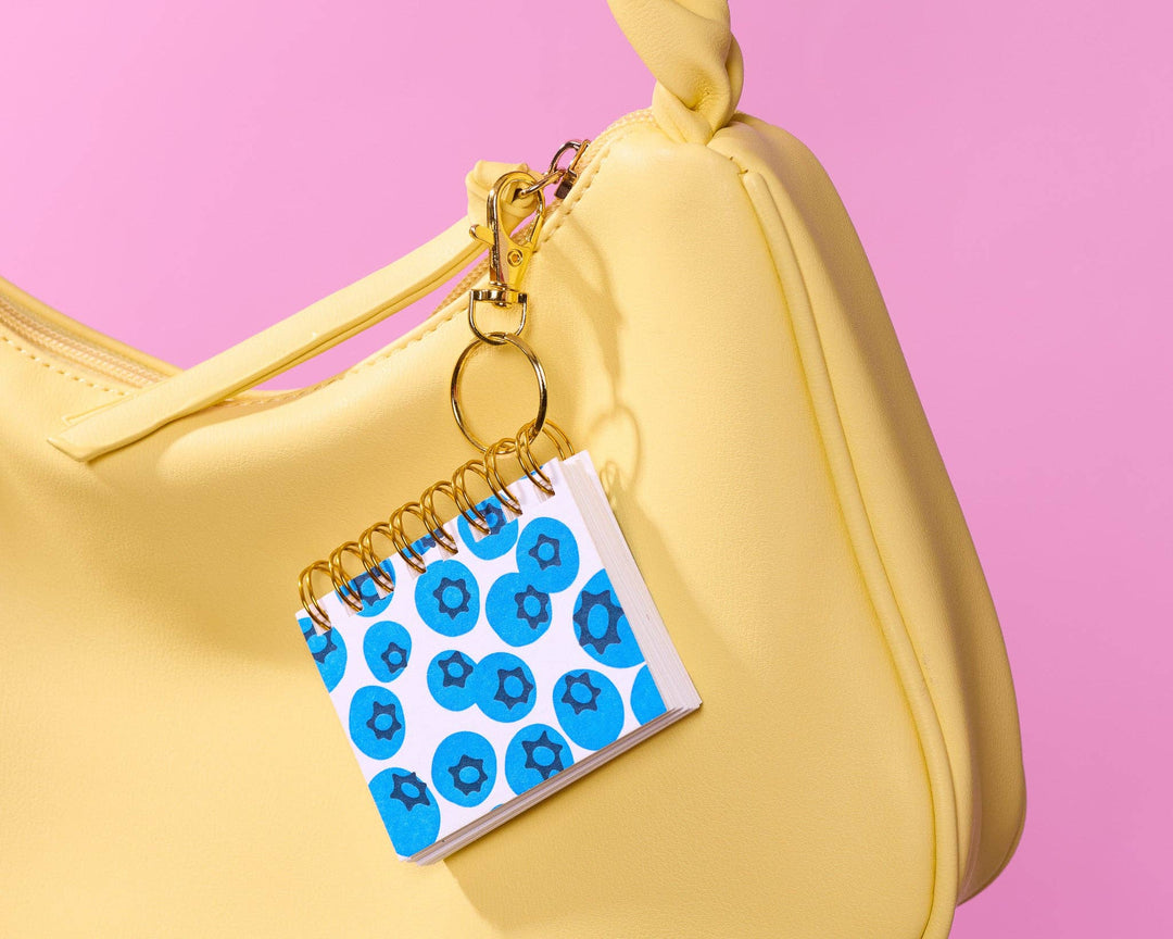 And Here We Are paper Letterpress Mini Notebook Bag Charm—Blueberry Pattern