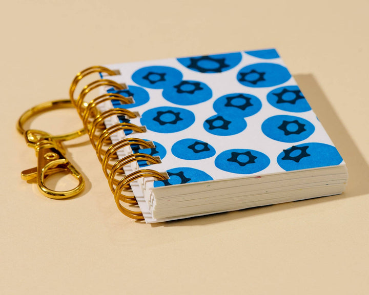 And Here We Are paper Letterpress Mini Notebook Bag Charm—Blueberry Pattern