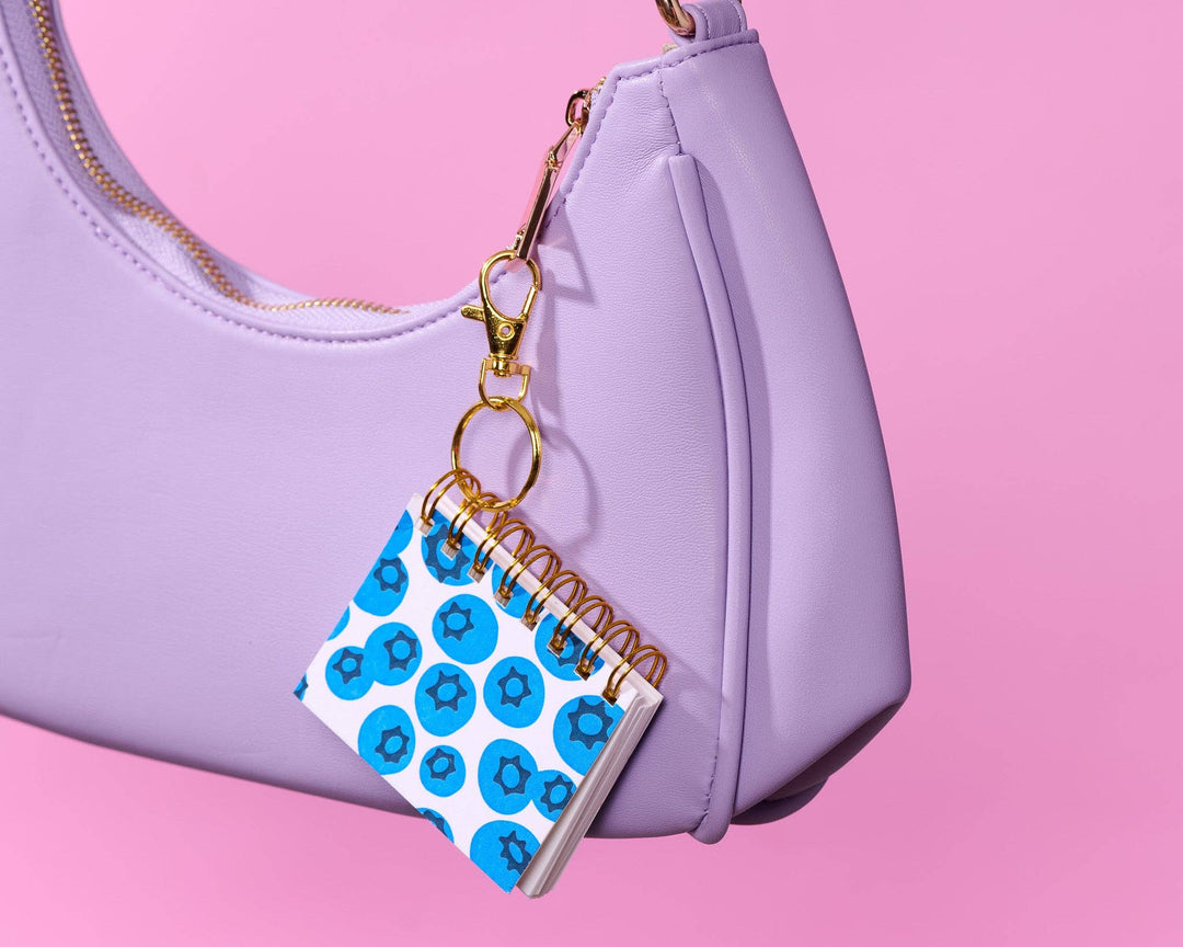 And Here We Are paper Letterpress Mini Notebook Bag Charm—Blueberry Pattern