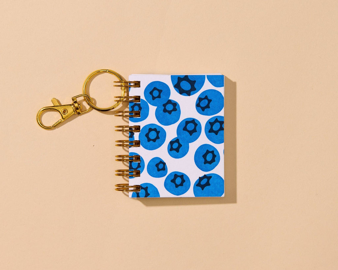 And Here We Are paper Letterpress Mini Notebook Bag Charm—Blueberry Pattern