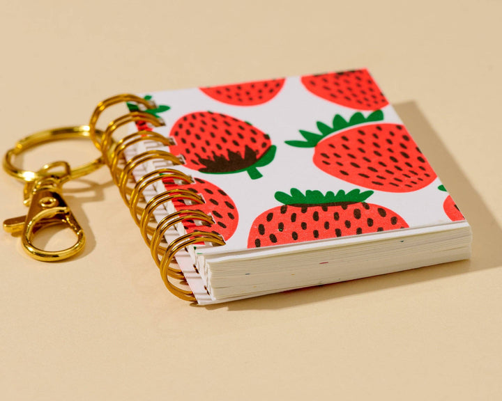 And Here We Are paper Letterpress Mini Notebook Bag Charm—Strawberry Pattern