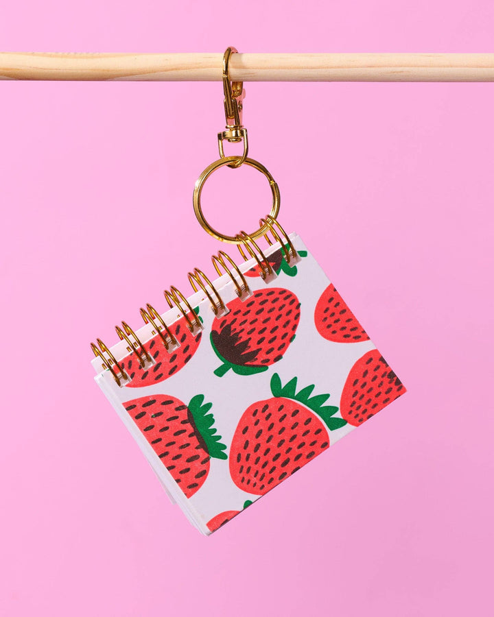 And Here We Are paper Letterpress Mini Notebook Bag Charm—Strawberry Pattern
