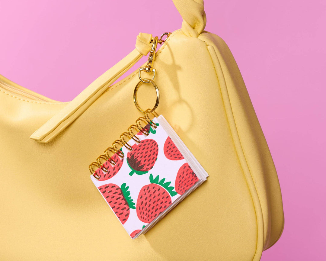 And Here We Are paper Letterpress Mini Notebook Bag Charm—Strawberry Pattern