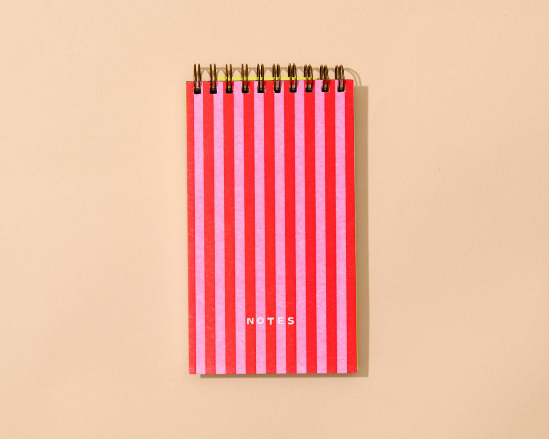 And Here We Are paper Letterpress Small Spiral Notebook—Cabana Stripe Red/Pink