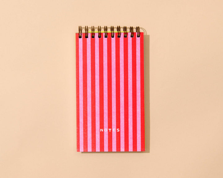 And Here We Are paper Letterpress Small Spiral Notebook—Cabana Stripe Red/Pink