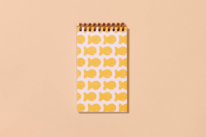 And Here We Are paper Letterpress Small Spiral Notebook—Goldfish Cracker