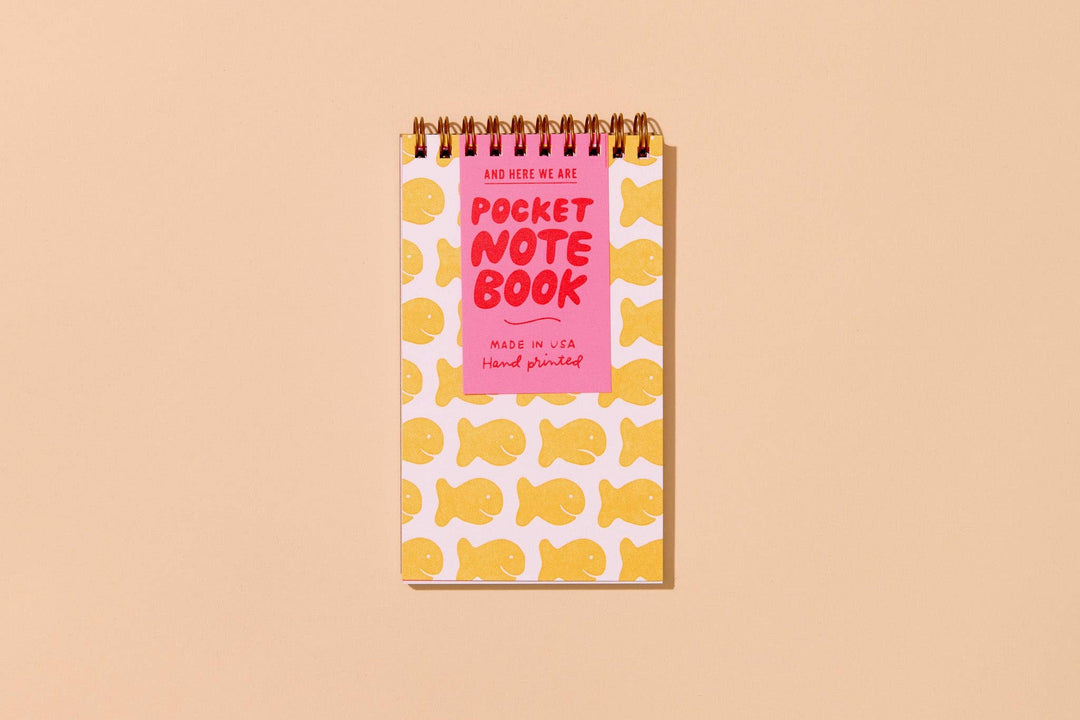And Here We Are paper Letterpress Small Spiral Notebook—Goldfish Cracker