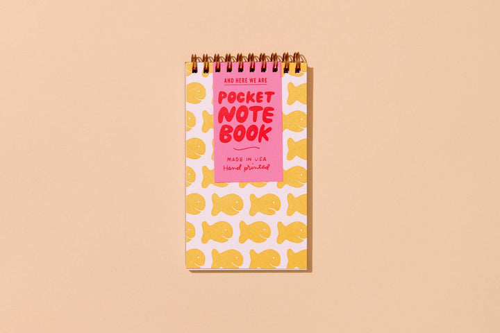 And Here We Are paper Letterpress Small Spiral Notebook—Goldfish Cracker