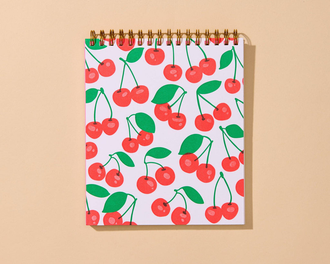 And Here We Are paper Letterpress Unlined Spiral Notebook—Cherries