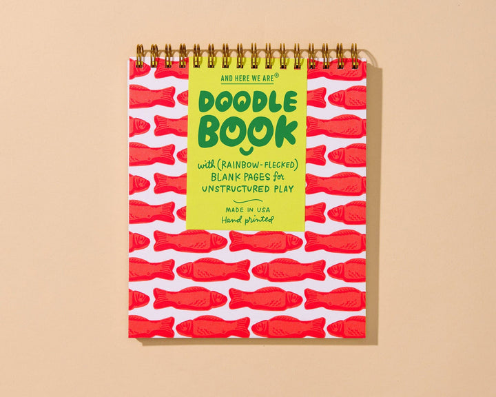 And Here We Are paper Letterpress Unlined Spiral Notebook—Red Gummy Fish