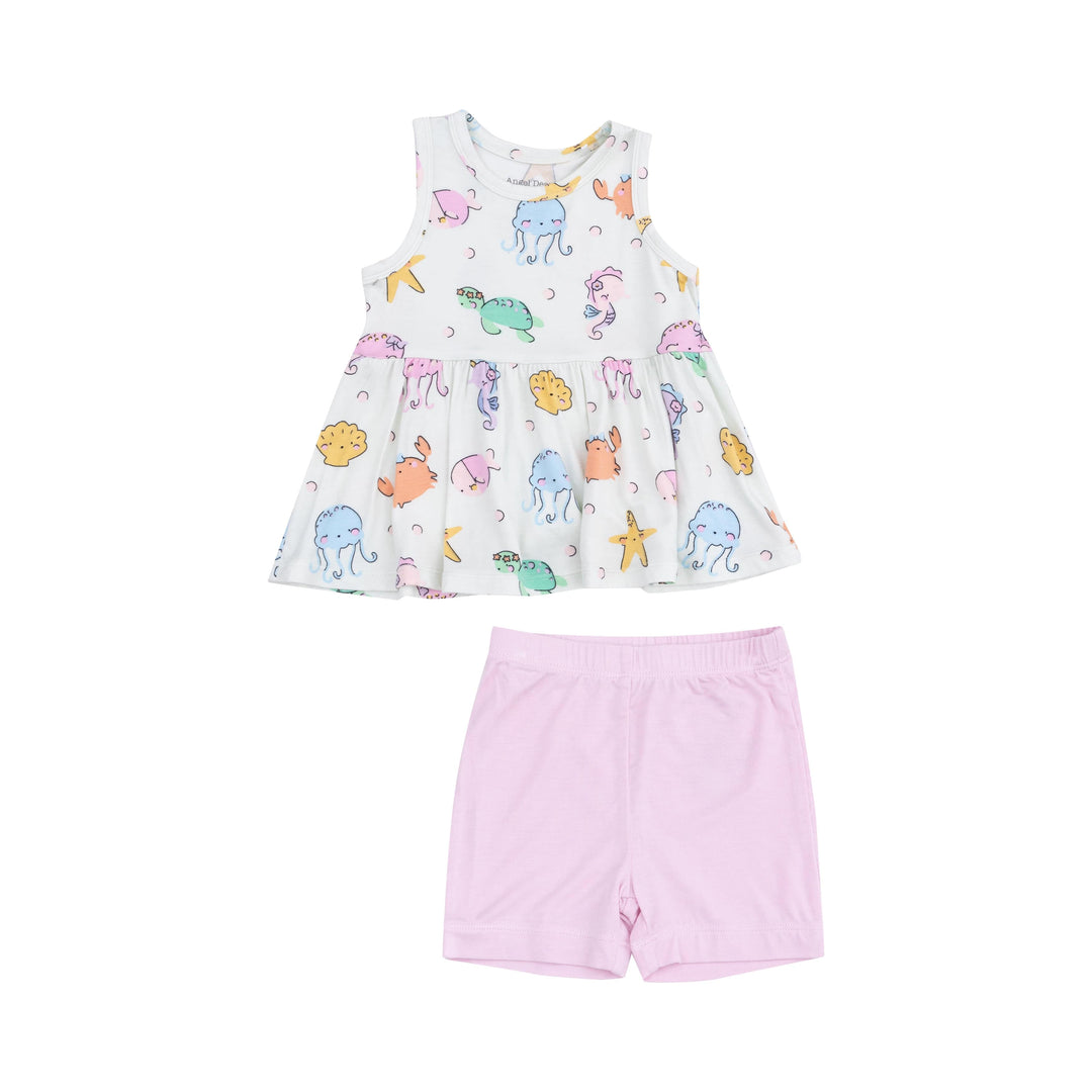 Angel Dear 2-Piece Clothing Set Cutie Sea Creatures Peplum Tank Top And Bike Short