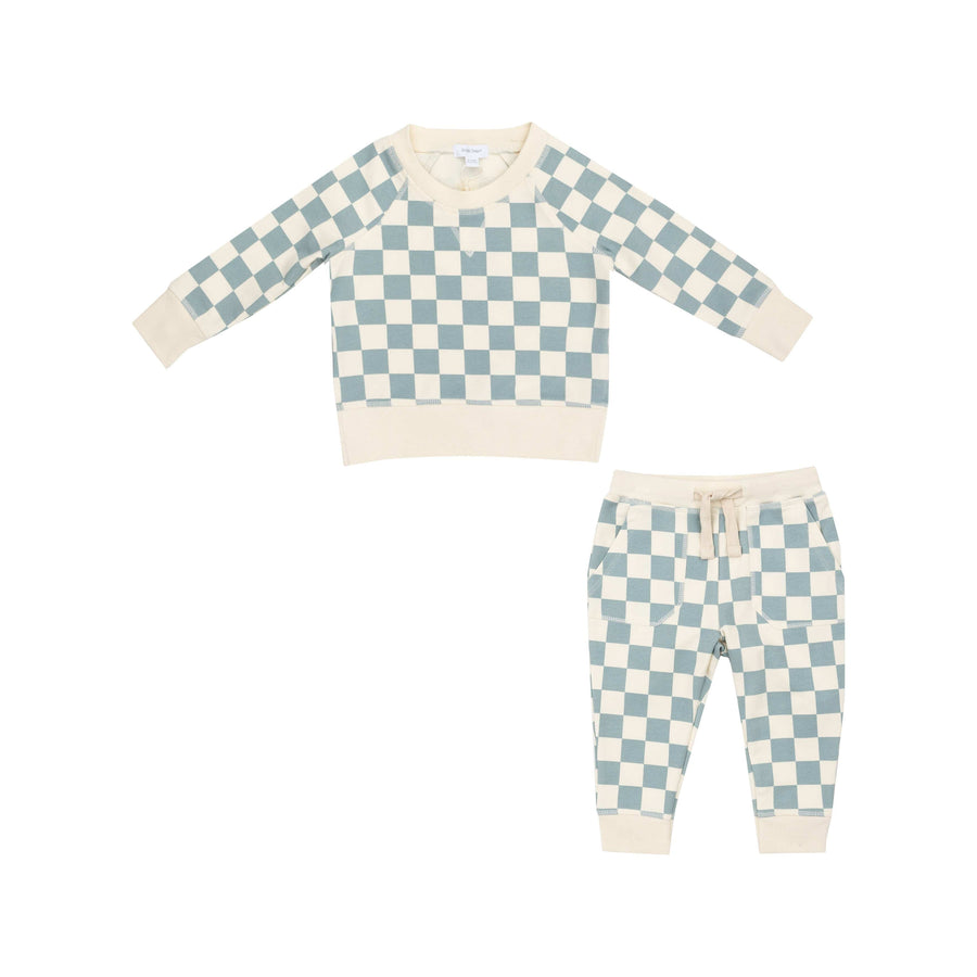 Angel Dear 2-Piece Clothing Set French Terry Checkerboard Gray Mist - Raglan Sweatshirt And Jogger Set