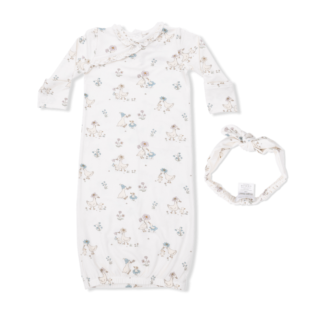 Angel Dear Baby 0-3m Flower Ducklings - Kimono Gown & Knot Headband