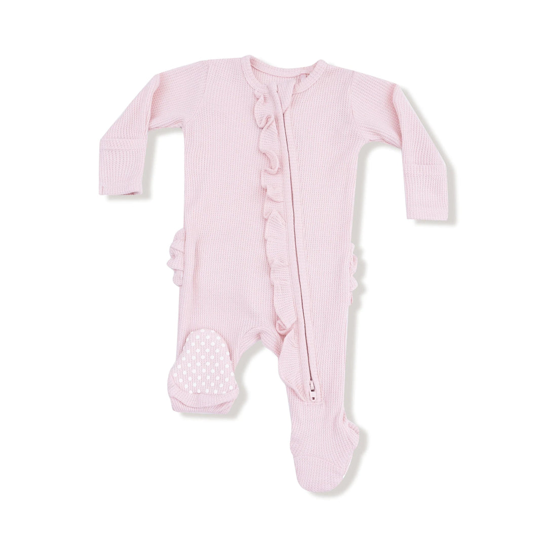 Angel Dear Baby Basics - Veiled Pink - 2 Way Ruffle Zipper Footie