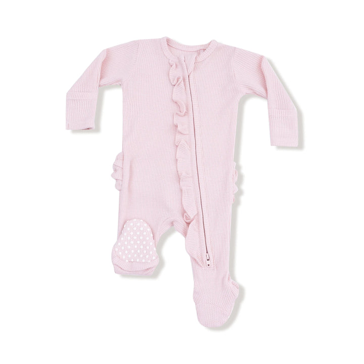 Angel Dear Baby Basics - Veiled Pink - 2 Way Ruffle Zipper Footie