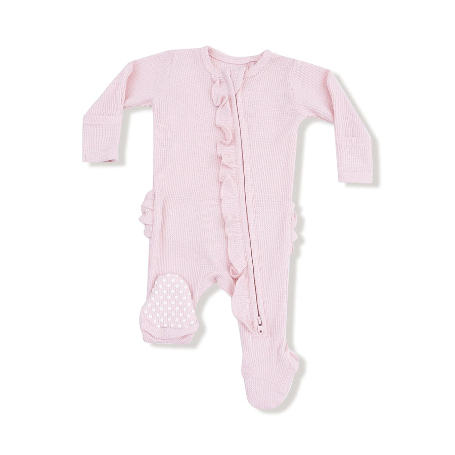 Angel Dear Baby Basics - Veiled Pink - 2 Way Ruffle Zipper Footie