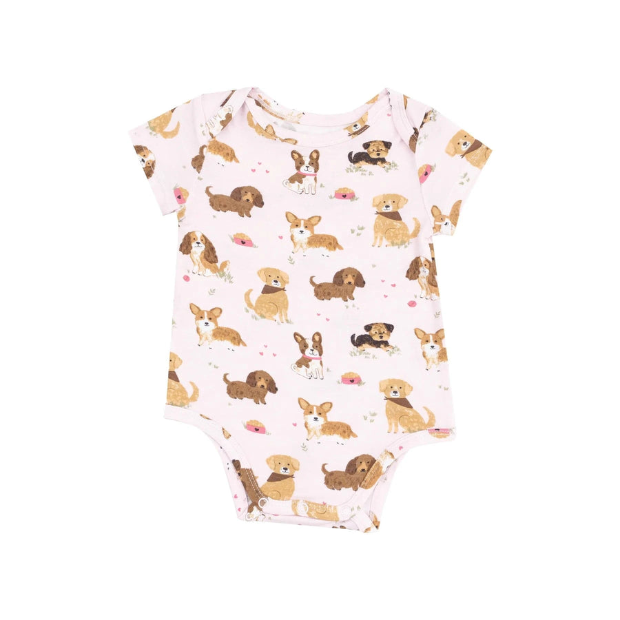 Angel Dear Baby Best Friend Dogs Pink S/S Bodysuit