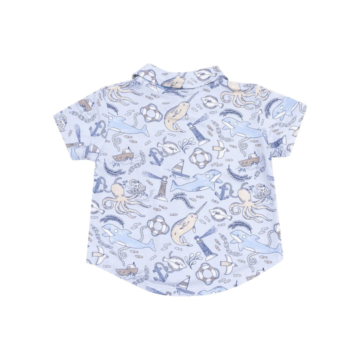 Angel Dear Baby Button Down Bamboo Polo and Muslin Short Set - Nautical Notebook