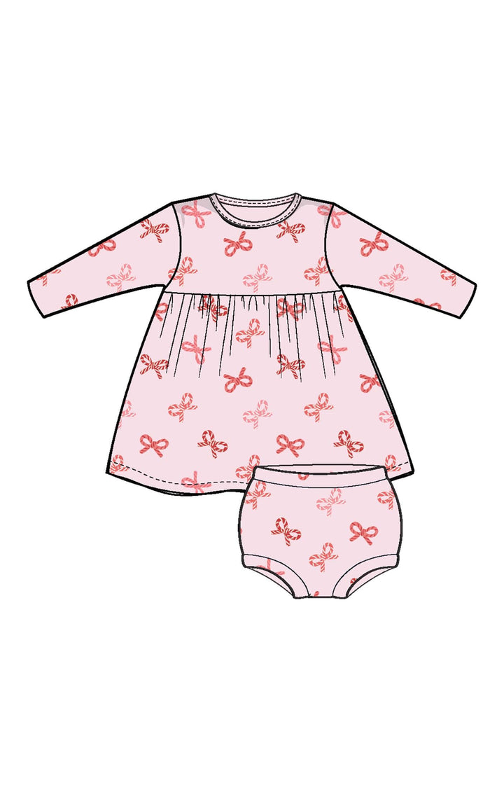 Angel Dear Baby Candy Cane Bows - Simple Dress + Bloomer