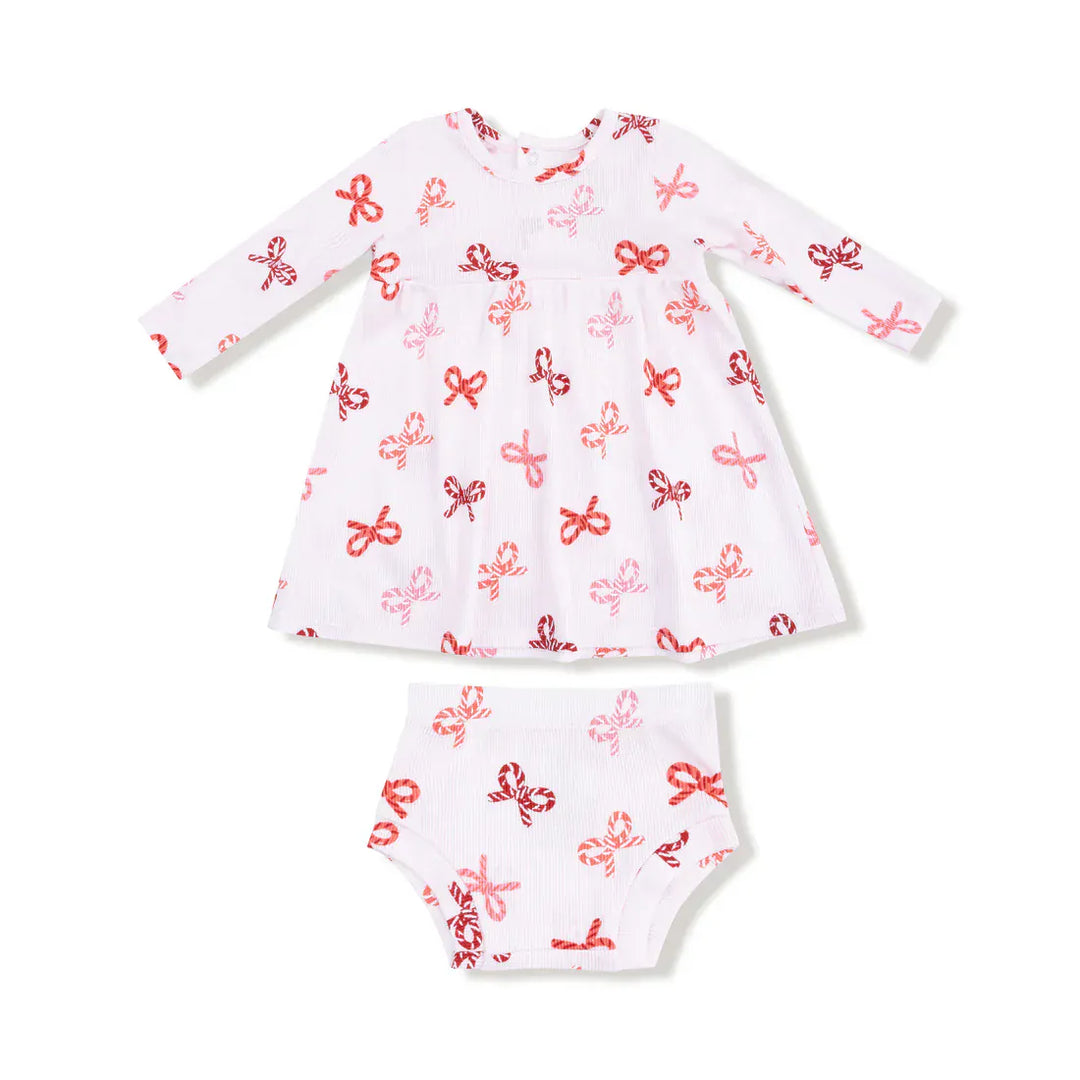 Angel Dear Baby Candy Cane Bows - Simple Dress + Bloomer