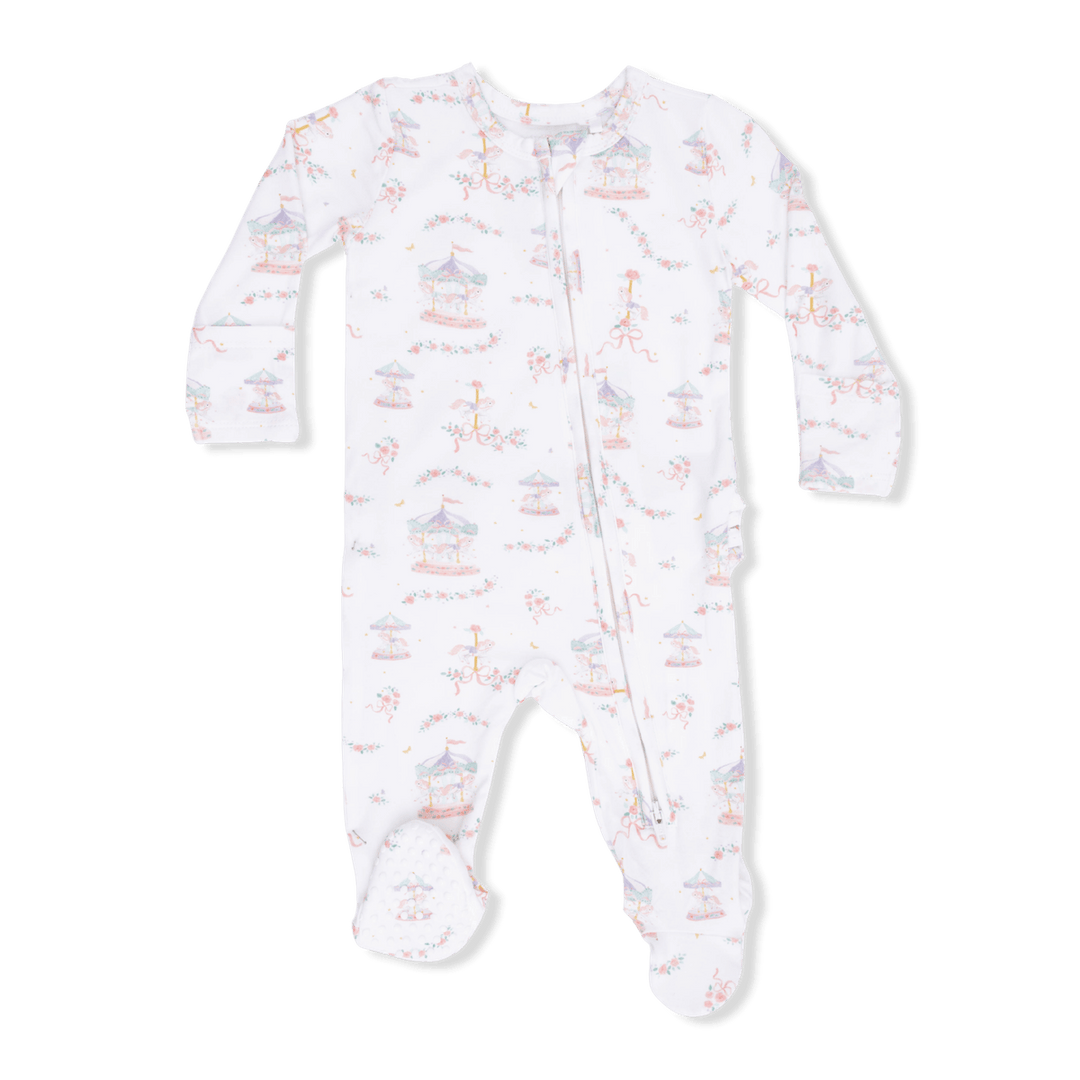 Angel Dear Baby Carousel With Bows - 2 Way Ruffle Back Zipper Footie
