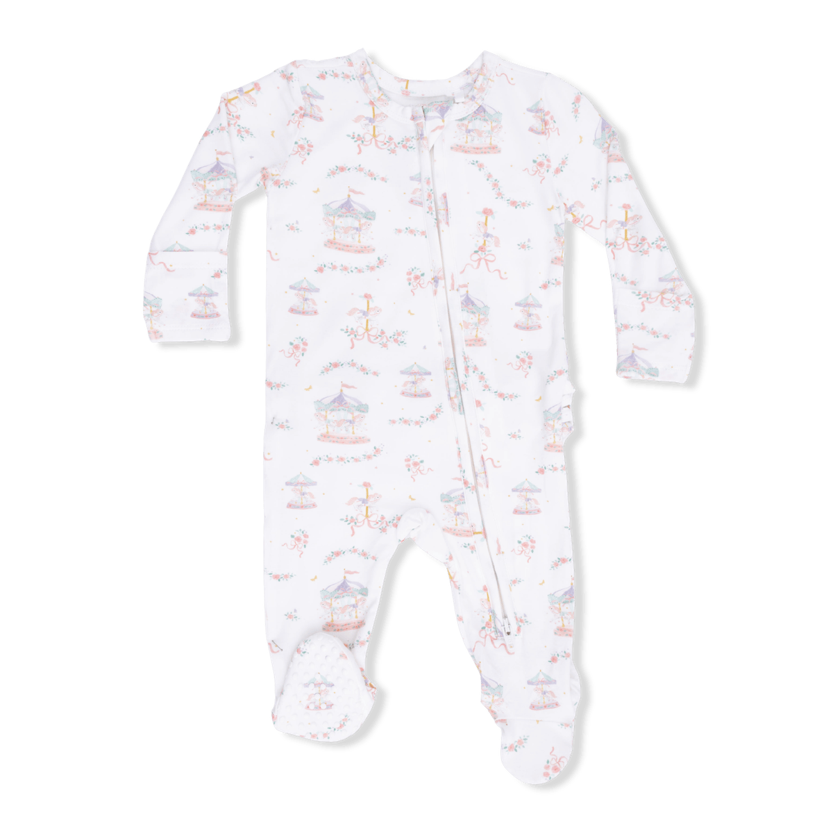 Angel Dear Baby Carousel With Bows - 2 Way Ruffle Back Zipper Footie
