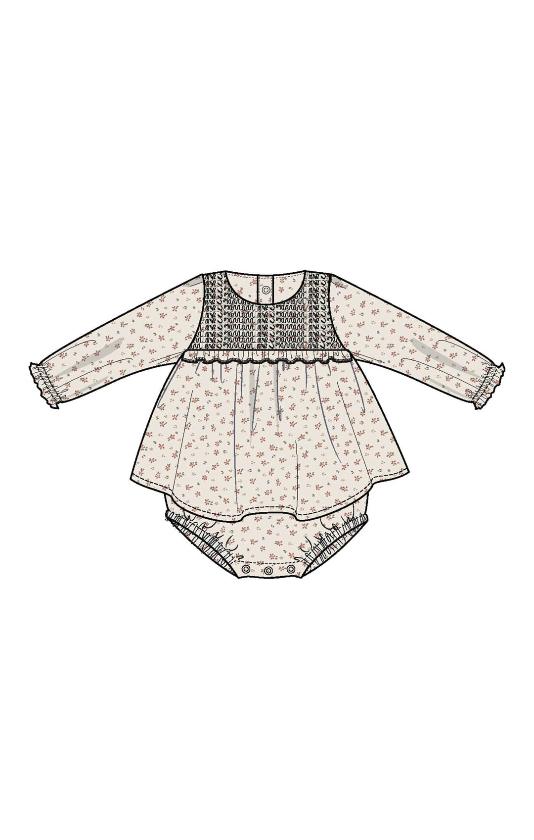 Angel Dear Baby Carrie Floral - Muslin - L/s Smocked Ruffle Bubble W/ Skirt