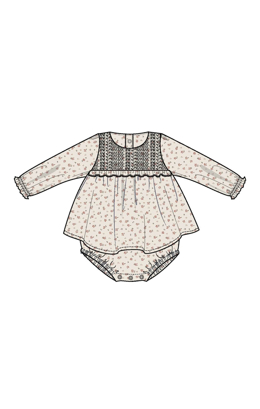 Angel Dear Baby Carrie Floral - Muslin - L/s Smocked Ruffle Bubble W/ Skirt