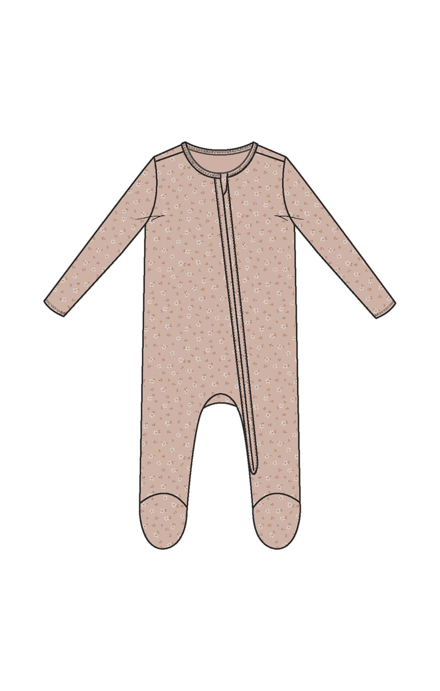 Angel Dear Baby Carrie Floral Pink - Bamboo - 2 Way Zipper Footie