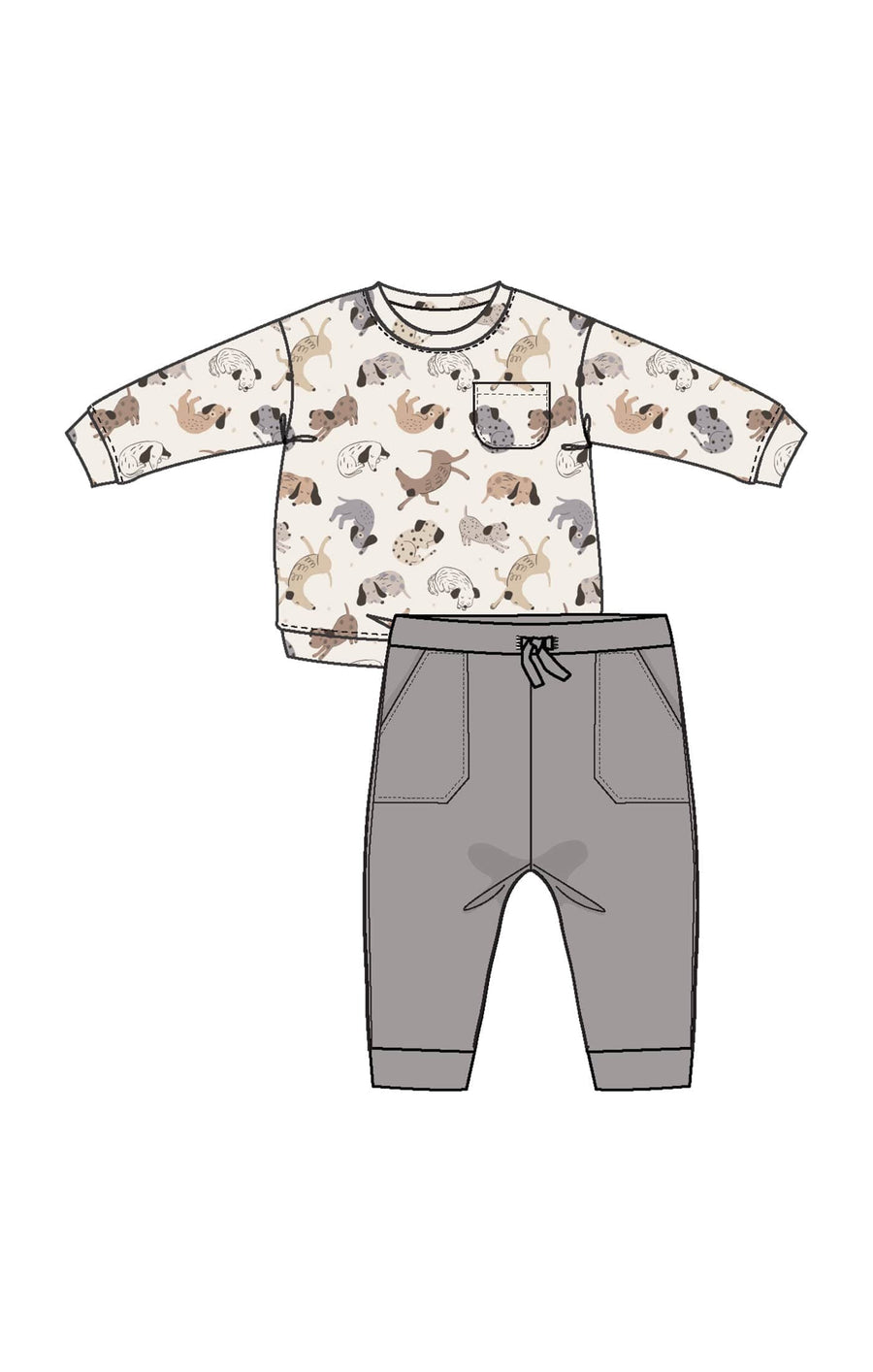 Angel Dear Baby Cozy Pups - Drop Sleeve Waffle Top With Waffle Jogger