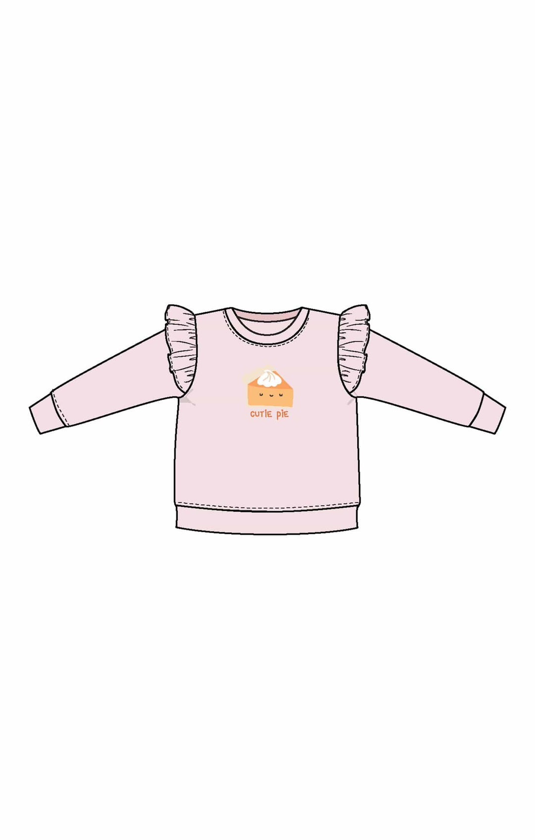 Angel Dear Baby Cutie Pie - Ruffle Shoulder French Terry Sweatshirt Cutie Pie Embroidery