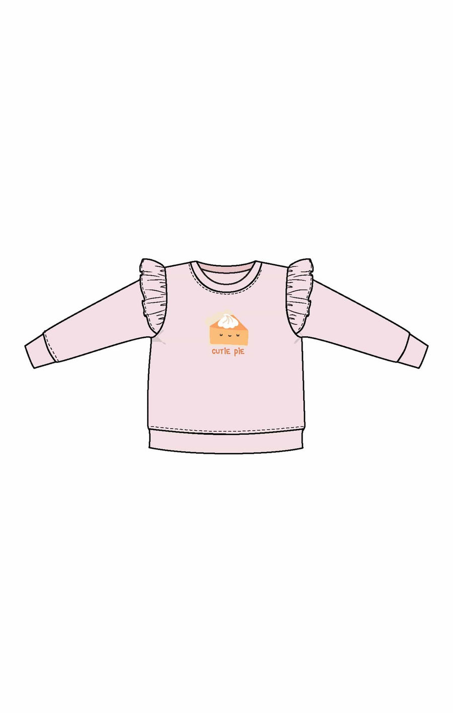 Angel Dear Baby Cutie Pie - Ruffle Shoulder French Terry Sweatshirt Cutie Pie Embroidery