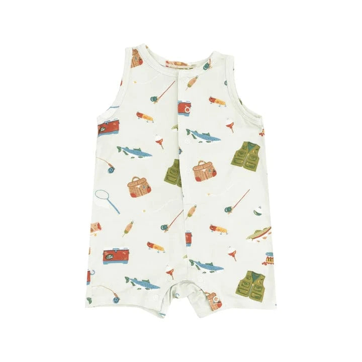 Angel Dear Baby Fishing Things Green Sleeveless Shortie Romper