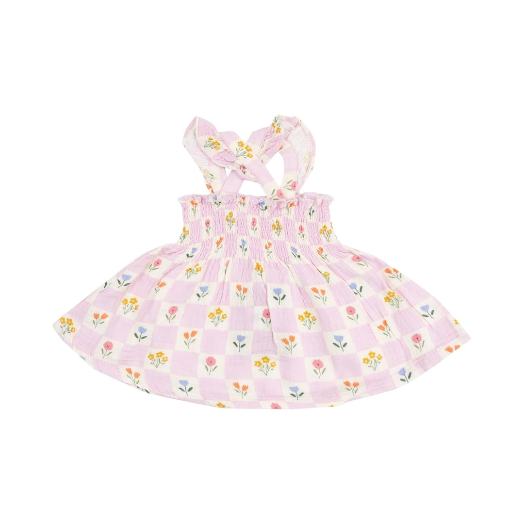 Angel Dear Baby Floral Check Ruffle Strap Smocked Top