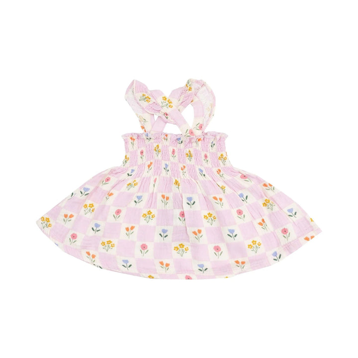 Angel Dear Baby Floral Check Ruffle Strap Smocked Top