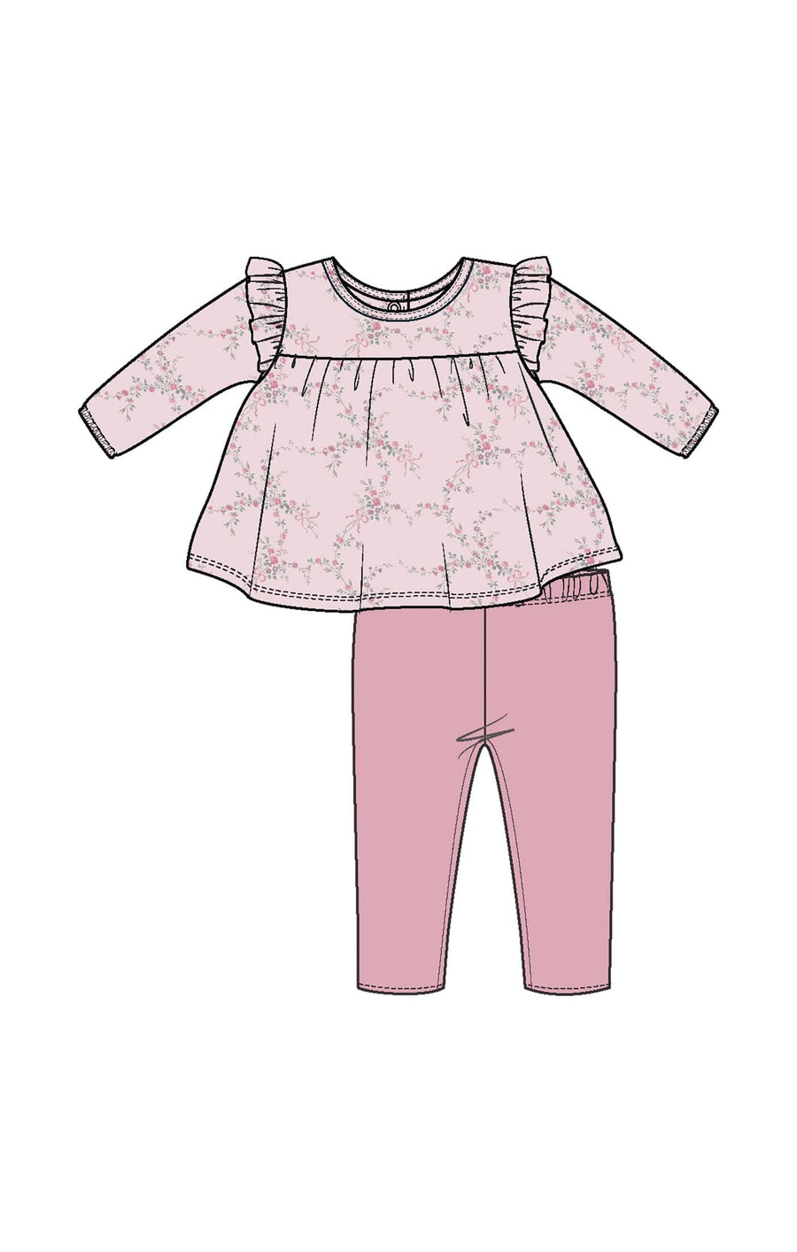 Angel Dear Baby French Terry - Antoinette Floral - L/s High Wasited Top W/ Ruffles + Legging