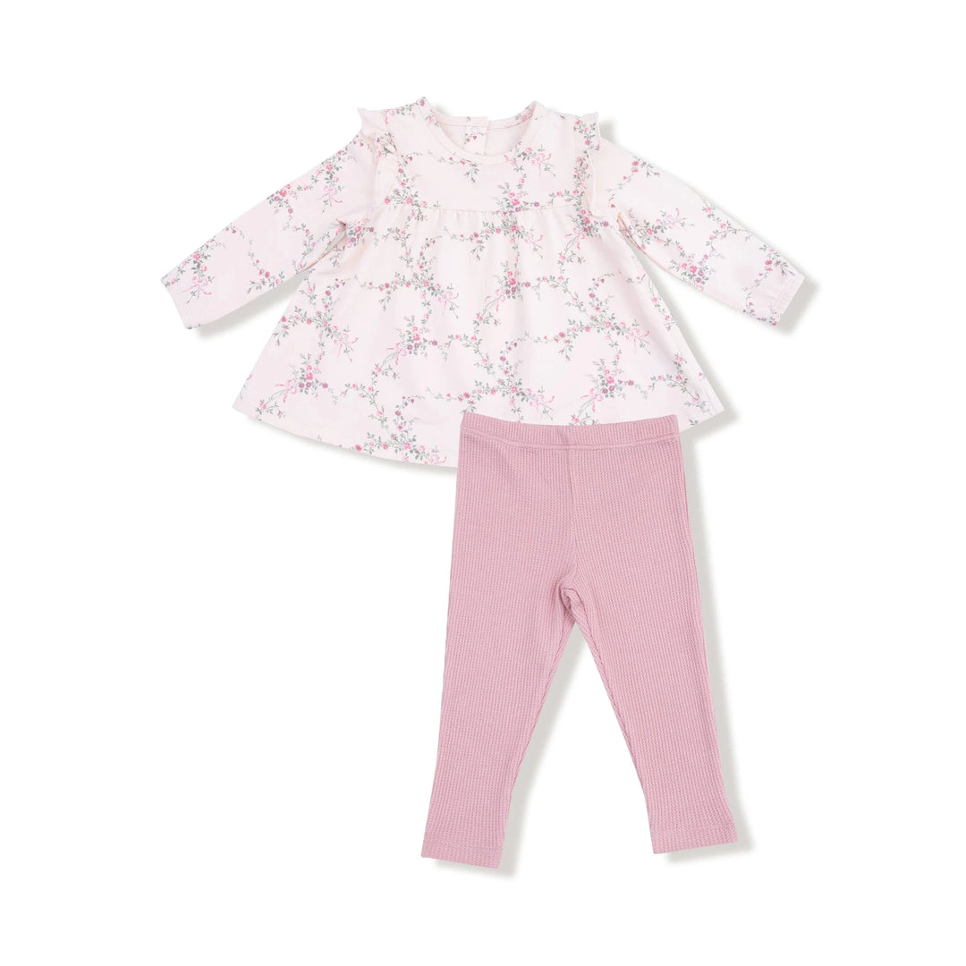 Angel Dear Baby French Terry - Antoinette Floral Long Sleeve High Waisted Top with Ruffles + Legging