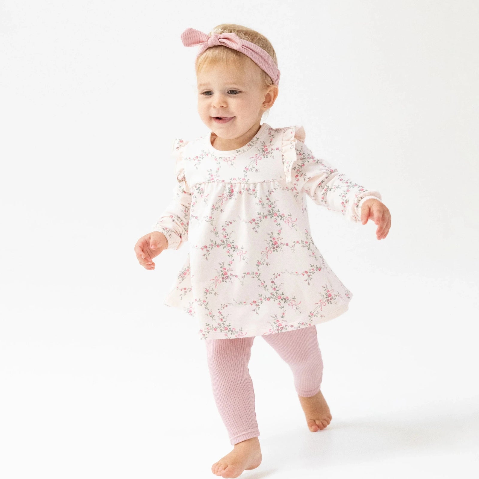Angel Dear Baby French Terry - Antoinette Floral Long Sleeve High Waisted Top with Ruffles + Legging