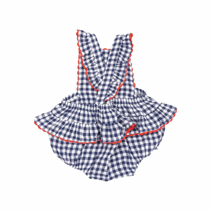 Angel Dear Baby Navy Gingham Ric-Rac Ruffle Sunsuit