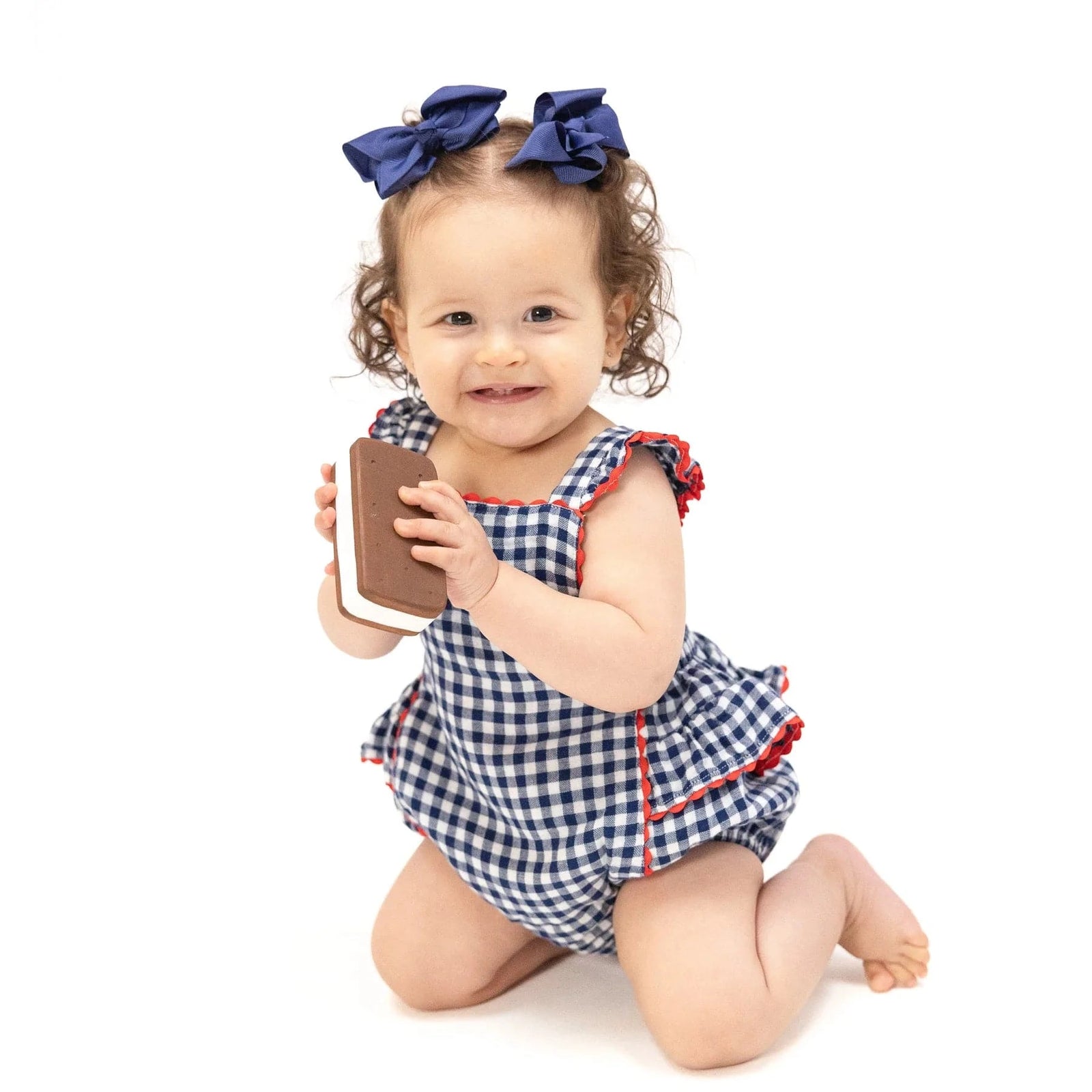 Angel Dear Baby Navy Gingham Ric-Rac Ruffle Sunsuit